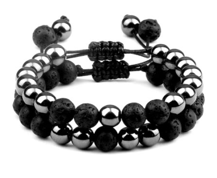 Hematite-Black-Lava-Tiger-Eye-Beaded-Couple-Bracelets